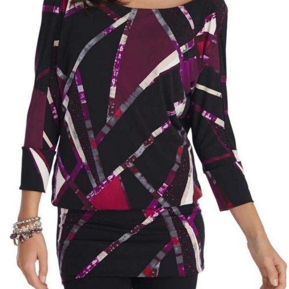 Black purple print white house black market dress - Picture 5 of 5